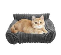 Jvjggag Cat Sofa Bed, Soft Pet Couch, Chew-Proof Plush Cushion with 3-Sided Raised Edge Support, Machine Washable, Cozy Warmth Anti-Slip Padding for Dogs & Cats, Home Travel Outdoor Use, Gray