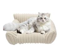 Jvjggag Cat Sofa Bed, Soft Pet Couch, Chew-Proof Plush Cushion with 3-Sided Raised Edge Support, Machine Washable, Cozy Warmth Anti-Slip Padding for Dogs & Cats, Home Travel Outdoor Use, White