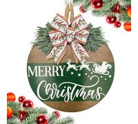 Jvjggag Christmas Reindeer Door Sign - Holiday Wooden Hanging Decor | Decorative Wood Craft with Faux Plant and Ribbon Bow, Seasonal Ornament for Porch Entryway Wall Home Office or Celebration Events