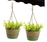 Jvjggag Maceta de mimbre tejido resistente a la intemperie, cesta de flores para decoración del hogar, interior y exterior, jardín, porche, patio, balcón, oficina, casa de campo