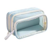 Jvjggag Pencil Case, Large Stationery Storage Bag, Built-in Mesh Bag with Grid Pen Holder, Detachable Transparent Front, Smooth Zipper, Stylish Design for Students Teachers Offiice Use, Blue