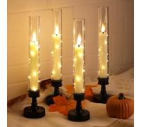 JVURICE Set 4 Velas Led Marfil 26 Cm, Llama Parpadeante, Soportes Incluidos, Temporizador Y Mando, Guirnalda Luminosa, Para Mesas, Estanterías, Navidad, Halloween, Bodas, Año Nuevo