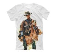 JVXZCNUYW Clint Eastwood T-Shirt - Wild West Stil Wei~ Aufdruck Western T-Shirt Shirt White