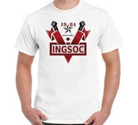 JVXZCNUYW INGSOC T-Shirt 1984 Mens George Orwell Fictional Novel English Socialism Top White