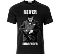 JVXZCNUYW Never Surrender Winston Churchill Oversized Print T Shirt Black Men T Shirt Short Sleeve Top