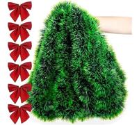 JWFBDB Guirnalda de Cintas oropel navideñas, Corona caña Verde, Adornos Colgantes for árbol Navidad, Decoraciones for Bodas, Fiestas y el hogar(Style B with 6bow,30pcs(60M))
