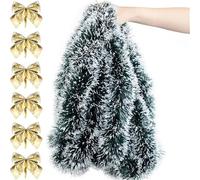 JWFBDB Guirnalda de Cintas oropel navideñas, Corona caña Verde, Adornos Colgantes for árbol Navidad, Decoraciones for Bodas, Fiestas y el hogar(Style E with 6bow,30pcs(60M))