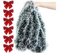 JWFBDB Guirnalda de Cintas oropel navideñas, Corona caña Verde, Adornos Colgantes for árbol Navidad, Decoraciones for Bodas, Fiestas y el hogar(StyleA with 6bow,30pcs(60M))