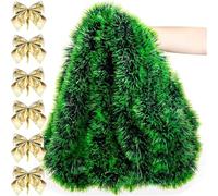JWFBDB Guirnalda de Cintas oropel navideñas, Corona caña Verde, Adornos Colgantes for árbol Navidad, Decoraciones for Bodas, Fiestas y el hogar(Style F with 6bow,30pcs(60M))