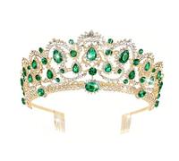 JWICOS Corona de cristal verde esmeralda con peine diadema de boda para novias con diamantes de imitación corona para fiesta de graduación de cumpleaños, fotografía, regalos de Navidad