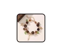 JWIGP Pulsera de cuentas vintage para mujer, joyería bohemia dorada con cuentas marrones y cristales de ámbar, pulsera ajustable con colgante de hoja de lazo de estrella