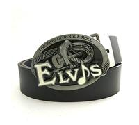 JWJQTLD Cinturón Hombre Cinturones para Hombres El Rey del Rock and Roll Elvis Vintage Belt Buckle Cinturón De Cuero Negro Regalos para Hombres Y Mujeres, como Se Muestra, 120Cm