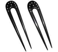 JWL - 2 palos de pelo de ébano de 2 puntas de 4 5/8 pulgadas con inserciones de alambre de níquel plateado, estilo hawaiano