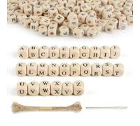 Jwogngls 300 Cuentas de Madera Con Letras, Cubos y Alfabeto para Pulseras y Collares