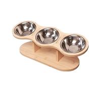 JWQFBC 3 Piezas Comedero Elevado para Gato Cuenco Inclinado Resistente Soporte de Madera Acero Inoxidable Adecuado para Perros Pequeños y Gatos Alimentación