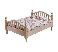 JWQFBC Cama Doble Metálica 1/12 Mobiliario Dormitorio Miniatura Accesorio Casa de Muñecas 1/12 Mueble Cama Miniatura Estilo Europeo Clásico en Metal y Tela