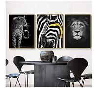 Jwqing Lámina Impresa en Blanco y Negro Animal Salvaje Lienzo Pintura León Leopardo Cebra Arte de la Pared Imagen para la Pared de la Sala （40x60cmx3 sin Marco）