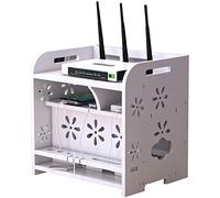 JWQPAD Caja de almacenamiento para enrutador WiFi, caja de almacenamiento para cables, enchufe de alimentación, estante flotante, estante de almacenamiento multifunción con puerta (blanco, 30 x 23 x