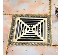 JWQPAD Desagüe de Ducha Cuadrado, 15 x 15 cm Desagüe de Piso de baño antiolor Cuadrado Rejilla de Ducha de Gran Flujo Desagüe de desagüe de Canal Escurridor de Agua Antiguo de latón Cuadrado,Oro U