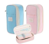 JWShang Paquete de 2 estuches para lápices de gran capacidad, bonito organizador con cremallera, bolsa de papelería para la escuela y la oficina, Azul claro y rosa, 23*10*8.5cm, Bonito