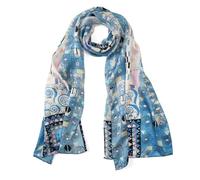 JWSilk Bufanda larga de seda Charmeuse con impresión artística clásica, Árbol de la vida de Gustav Klimt Blue, 63" x 17"