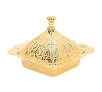 Jwthee Azucarero dorado, plato de caramelo dorado, plato de caramelo de metal, cuenco de caramelo turco dorado, cuenco turco de aleación de zinc con tapa para adorno de escritorio