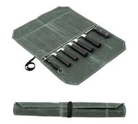 Jwthee Bolsa Enrollable para Cuchillos, Estuche portátil para Rollos de Cubiertos, Lona Encerada húmeda, Bolsa para Utensilios de Camping, Lona Encerada, Soportes para Cuchillos, (DE Verde)
