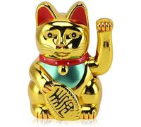 Jwthee Chat Portafelicidad, Gato chino, Gato agitante con energía solar, Gato de la suerte, Gato de la suerte solar, Riqueza, acogedor Maneki Neko con brazo agitador, gato (oro)