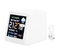 Jwthee Reloj Despertador Digital, Reloj WiFi para decoración de Escritorio, estación meteorológica, termómetro inalámbrico para Interiores y Exteriores, Pantalla a Color, termómetro (Blanca)