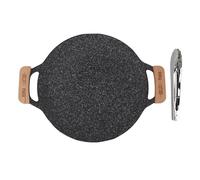 Jwthee Sartén para parrilla coreana, plancha redonda antiadherente para barbacoa coreana, plancha redonda para barbacoa con asa, sartén para estufa, plancha para parrilla, placa (L 36cm)