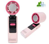 Jwthee Ventilador portátil de mano, ventilador de mano con refrigeración por hielo, mini ventilador de escritorio plegable recargable, ventilador de turbina manual, pantalla digital LED (Rosa)