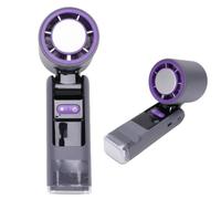 Jwthee Ventilador portátil de mano, ventilador de mano con refrigeración por hielo, mini ventilador de escritorio plegable recargable, ventilador de turbina manual, pantalla digital LED (Gris)