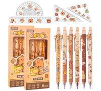 JWTRSVTY 16PCS Capybara Papelería Set, Capybara Boligrafos Borrable, 12 Lindos Bolígrafos Capibara + 4 Capybara Gobernante, Bolígrafos Retráctiles De Tinta Azul De Gel 0.5mm, Para Escuela,Casa,Oficina