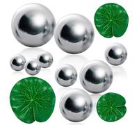 JWTRSVTY Bola de espejo de acero inoxidable, 12 unidades pequeñas para jardín, estanques, bolas flotantes para estanques, cerámica, espejo de acero inoxidable, hojas decorativas de loto, para mini