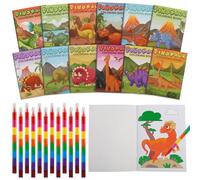 JWTRSVTY Mini Libros Colorear De Dinosaurios Set, Dino De Libro Colorear Niños, Libros Infantiles Colorear Dinosaurios, con 12 Dino Libros Colorear y 12 Lápices De Colores Apilables (8 Colores En 1)