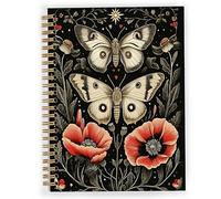 JWVK Vintage Gothic Moth Floral Spiral Notebook, Dark Academia Moody Butterfly Notebooks for Note Taking, Cottagecore Botanical Journal for Women, Gothic Office Supplies, 5.5x8.3 Inch