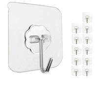 Jwxstore Ganchos de pared para colgar hasta 33 libras (máx.), ganchos autoadhesivos resistentes, paquete de 12 ganchos adhesivos transparentes impermeables para llaves, baño, ducha, puerta de cocina