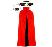 JXBBAAC Disfraz Reversible Negro Rojo, Ropa de Piratería Infantil, Disfraces de Piratería, 3Pcs Cabo Sombrero y Parche en el Ojo, Piratería Déguisement pour Halloween, Bal Masqué 90cm