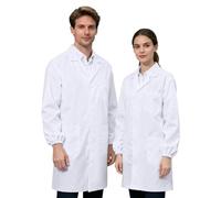 JXCTNNU Bata de Laboratorio Blanca Hombre Mujer Bata Blanca Manga Larga Uniformes con Bolsillos y Botones (2XL(180-185CM))