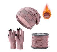 JXCTNNU Set de Bufanda, Gorro y Guantes Invierno Termicos 3-in-1 Conjunto de Punto Bufanda Calentadores Beanie Gorro Táctiles Guantes para Mujeres y Hombres (Rosa)