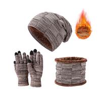 JXCTNNU Set de Bufanda, Gorro y Guantes Invierno Termicos 3-in-1 Conjunto de Punto Bufanda Calentadores Beanie Gorro Táctiles Guantes para Mujeres y Hombres (Caqui)