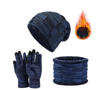 JXCTNNU Set de Bufanda, Gorro y Guantes Invierno Termicos 3-in-1 Conjunto de Punto Bufanda Calentadores Beanie Gorro Táctiles Guantes para Mujeres y Hombres (Azul)