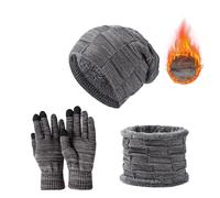 JXCTNNU Set de Bufanda, Gorro y Guantes Invierno Termicos 3-in-1 Conjunto de Punto Bufanda Calentadores Beanie Gorro Táctiles Guantes para Mujeres y Hombres (Gris oscuro)
