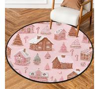 JXDXHCW Alfombras redondas de 90 cm, antideslizantes, lavables a máquina, para dormitorio, mesita de noche, decoración del hogar, casas festivas de pan de jengibre, color rosa
