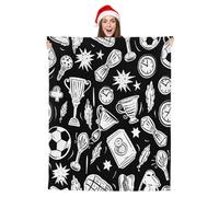 JXDXHCW Manta con trofeos deportivos, garabatos, estampado negro, mantas mullidas y ligeras para sofá cama, 100 x 125 cm