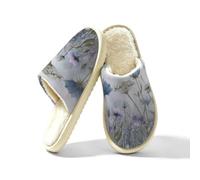 JXDXHCW Pantuflas cálidas para mujer y hombre, zapatos de casa para | Parte superior de gamuza, forro de piel corta sintética, suela antideslizante, cómoda, lavable, flores pastel prado