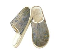 JXDXHCW Pantuflas cálidas para mujer y hombre, zapatos de casa para | Parte superior de gamuza, forro de piel corta sintética, suela antideslizante, cómoda, lavable, flor de prado azul dorado