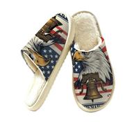 JXDXHCW Pantuflas cálidas para mujer y hombre, zapatos de casa para | Parte superior de gamuza, forro de piel corta sintética, suela antideslizante, cómoda, lavable, águila calva Liberty Bell