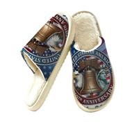 JXDXHCW Pantuflas cálidas para mujer y hombre, zapatos de casa para | Parte superior de gamuza, forro de piel corta sintética, suela antideslizante, cómoda, lavable, emblema patriótico Liberty