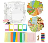 JXE Kit de accesorios 7 en 1 para cámara Fujifilm Instax Mini 25, paquete de funda protectora transparente, correa, placa adhesiva, marco de escritorio, marco para colgar en la pared, clips de madera